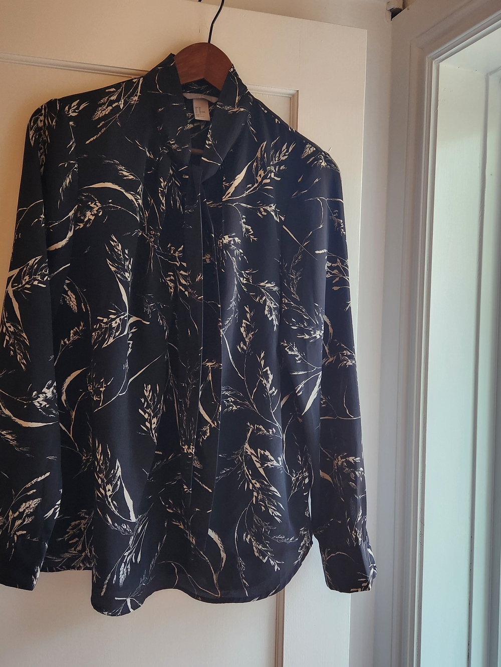 H&M Black Blouse with Ivory Botanical Print